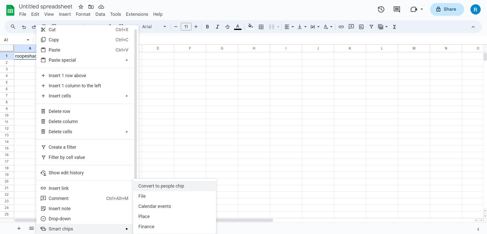 Chuyển Đổi Ô Thành Smart Chips Trong Google Sheets Bằng Menu Ngữ Cảnh