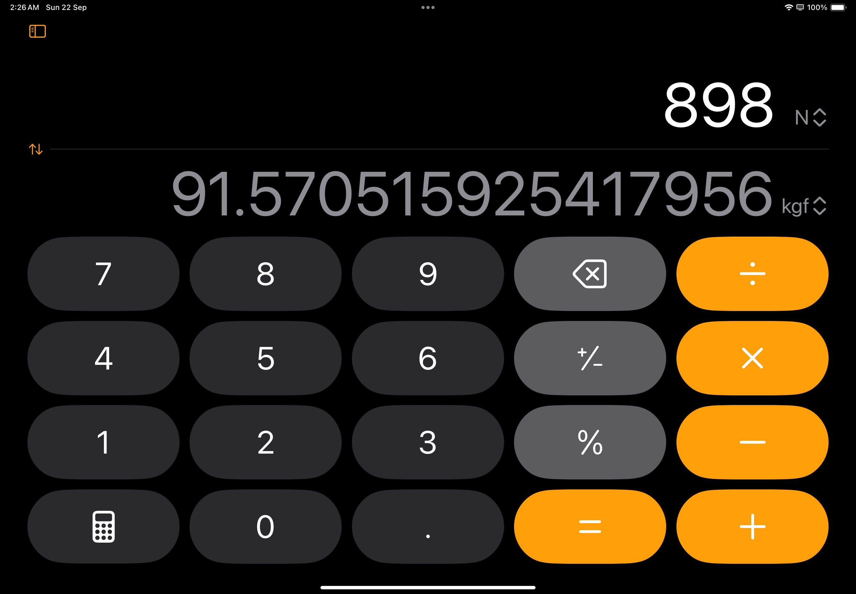 Chuyển đổi từ N sang kgf bằng ứng dụng Calculator