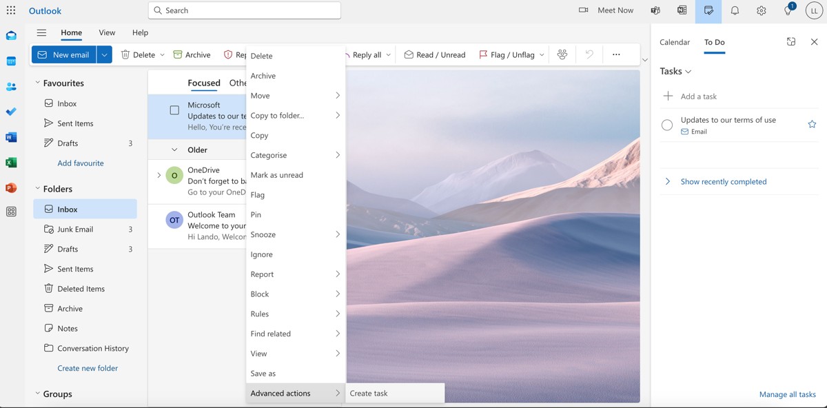 Chuyển email thành nhiệm vụ trong Outlook