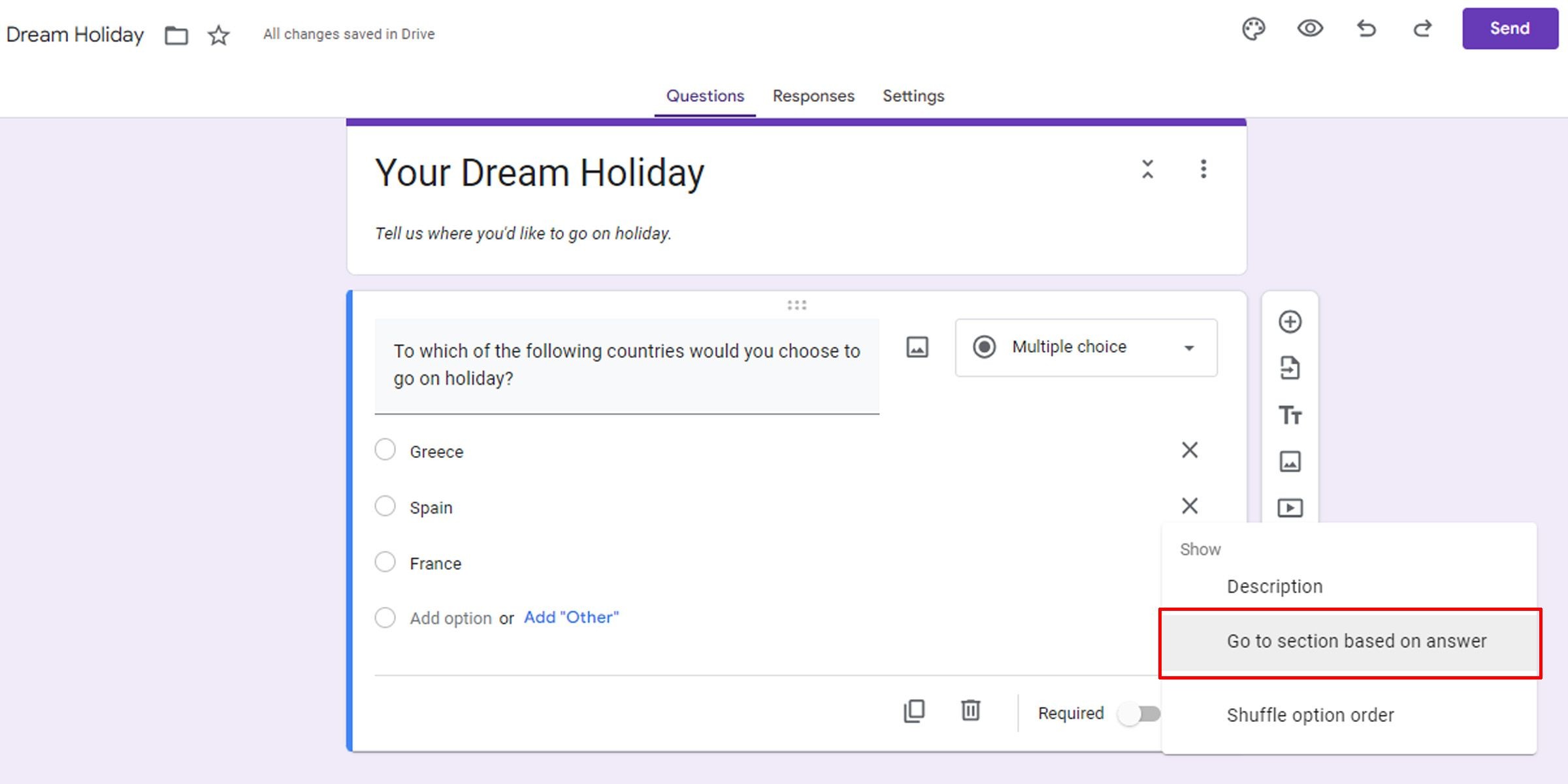 Chuyển người dùng Google Forms đến các phần cụ thể