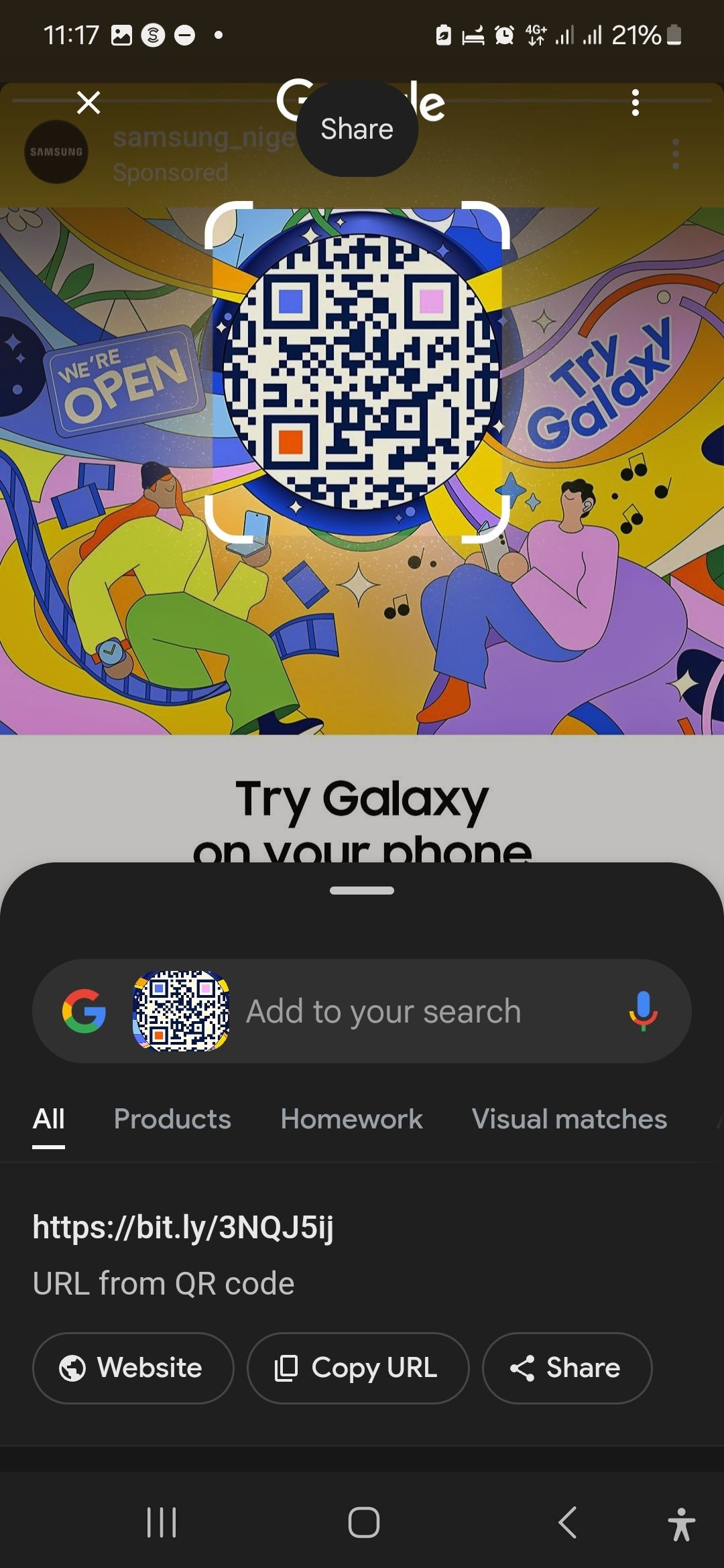 Circle to Search lấy URL từ mã QR đã được vẽ vòng tròn