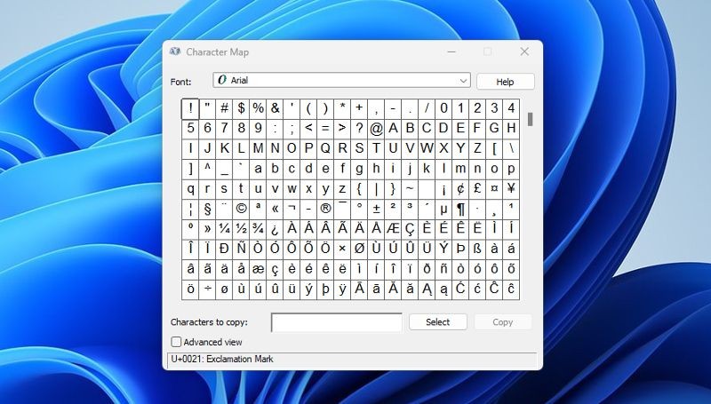 Công cụ Bảng Ký Tự trong Windows 11