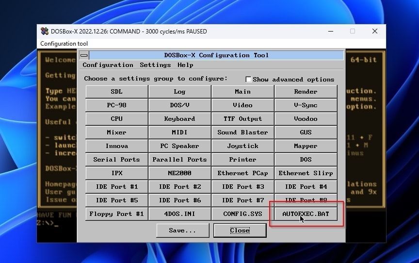 Công cụ Cấu Hình DOSBox-X AutoExec BAT