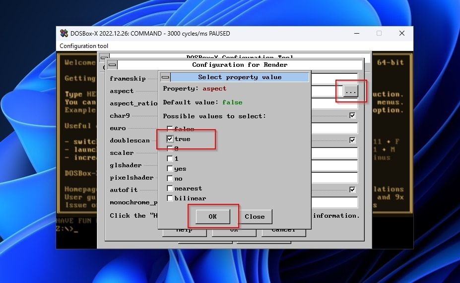Công cụ Cấu Hình DOSBox-X Cấu Hình Tỷ Lệ Render