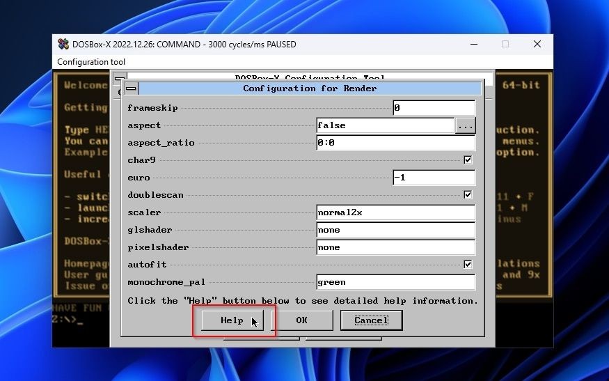 Công cụ Cấu Hình DOSBox-X Gọi Trợ Giúp