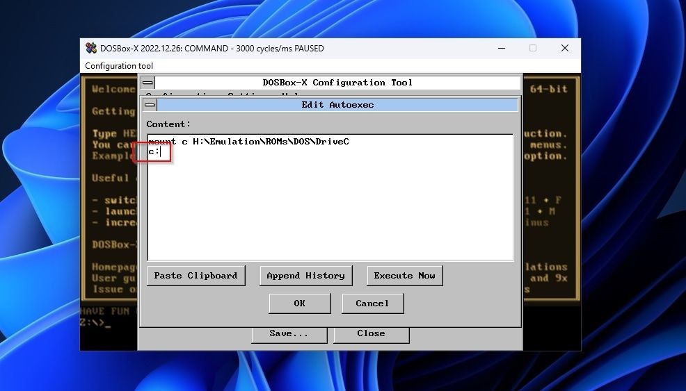 Công cụ Cấu Hình DOSBox-X Thêm Chữ Cái Ổ Đĩa vào AutoExec