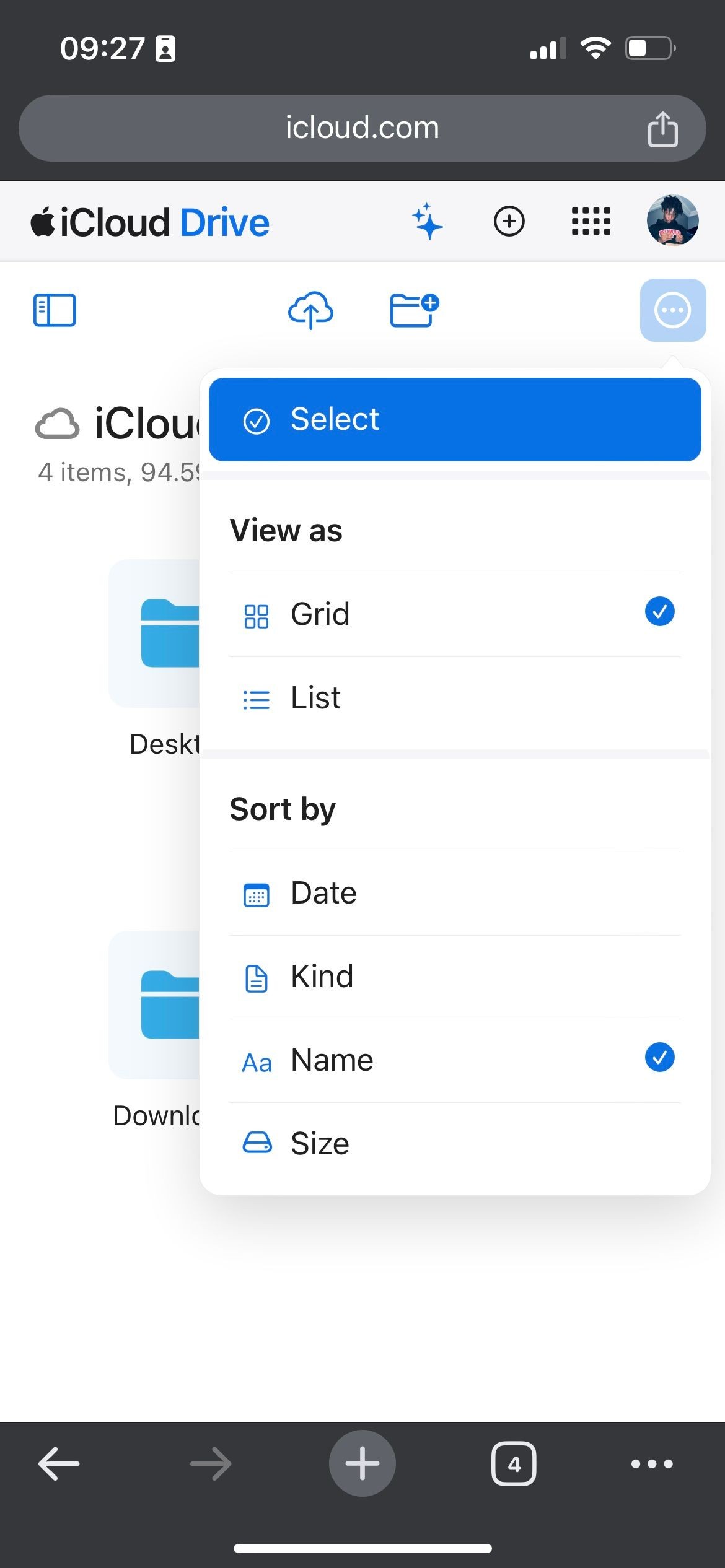 Công cụ chọn trong iCloud Drive trên trang web iCloud