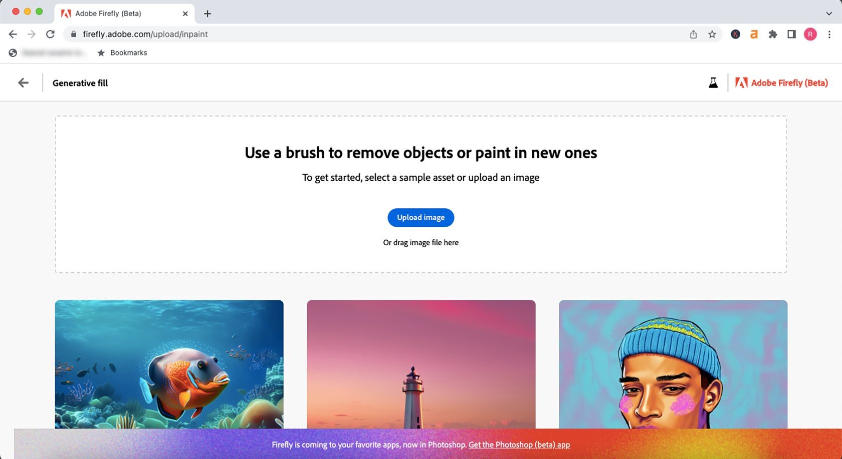 Công cụ Generative Fill trên trình duyệt Adobe Firefly