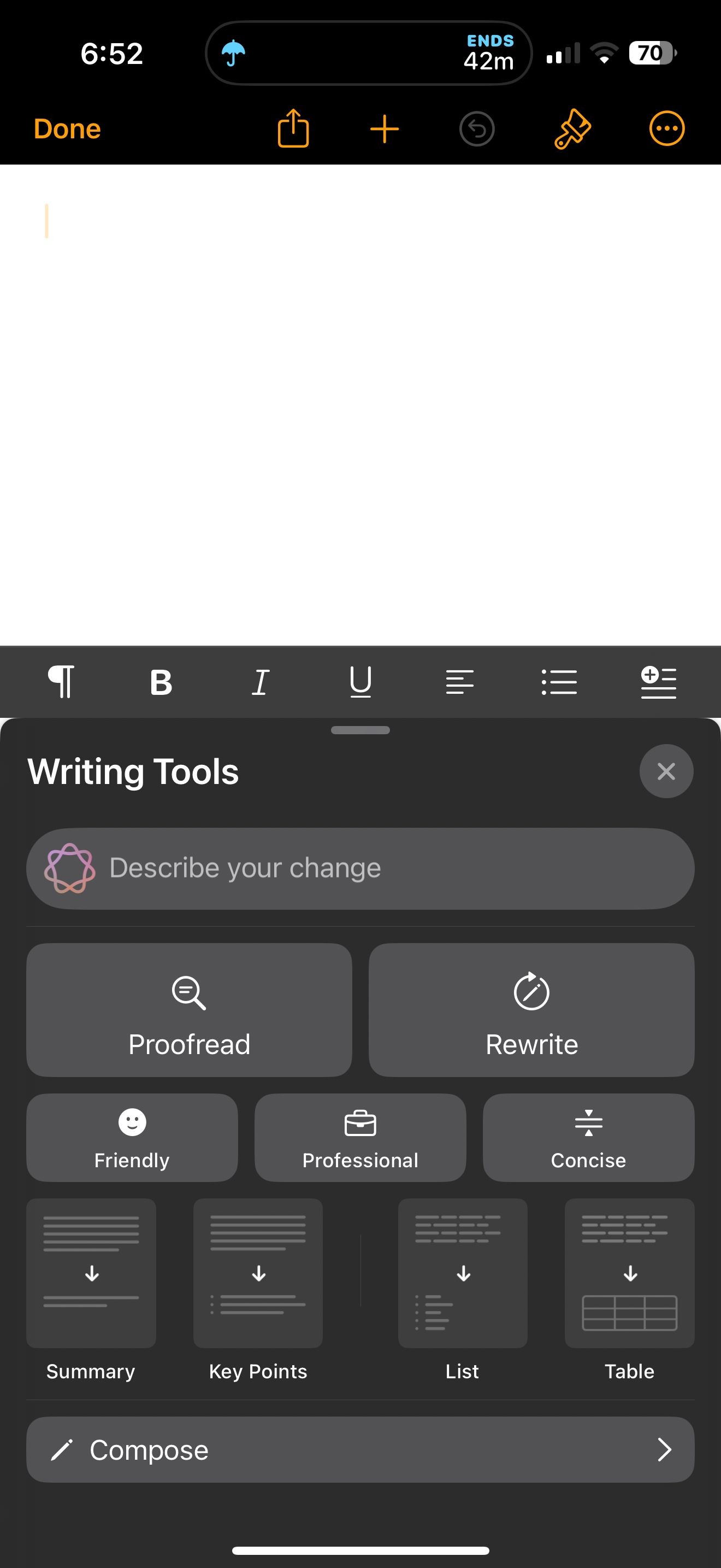 Công cụ viết được cải thiện trong iOS 18.2.