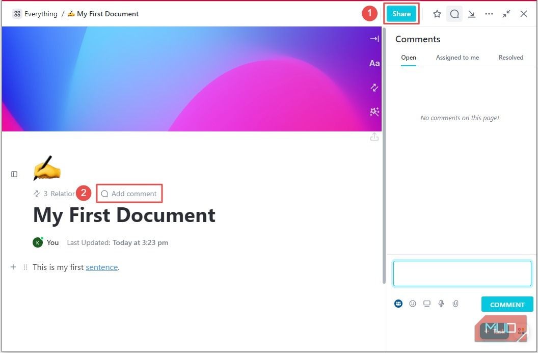 Cộng tác trong ClickUp Docs