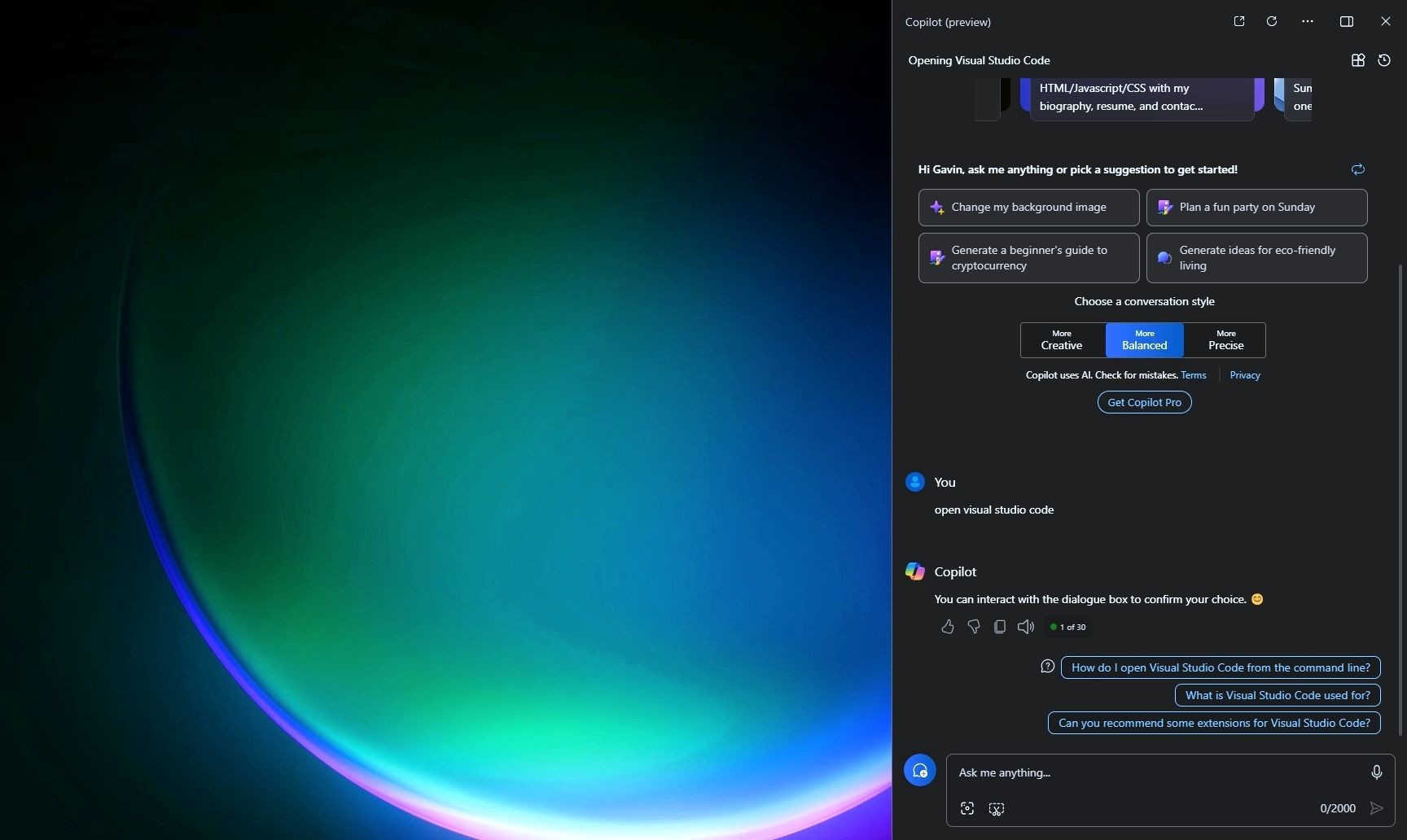 Copilot cho Windows 11 phiên bản xem trước
