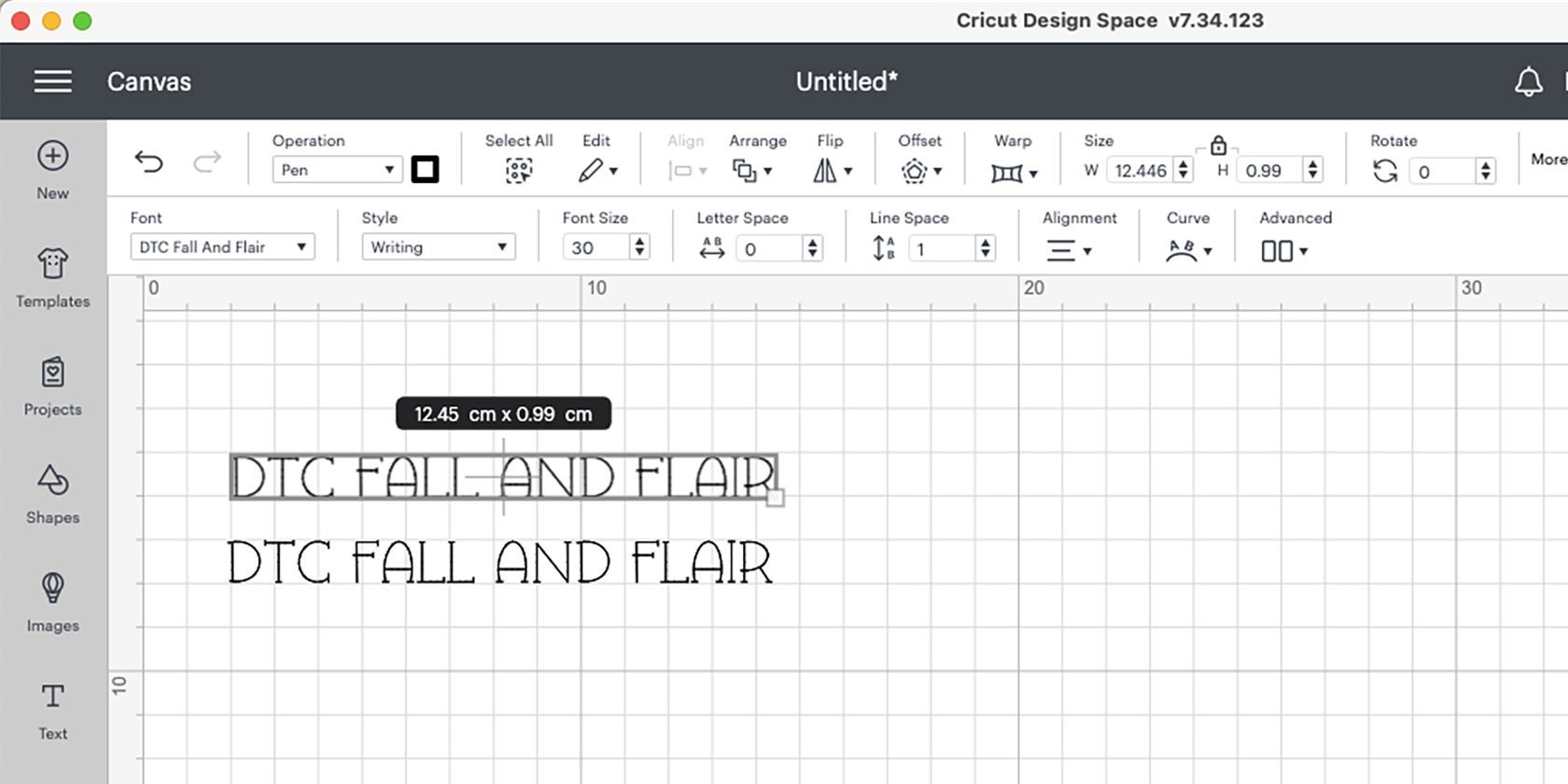 Cricut Design Space with Fall and Flair font.