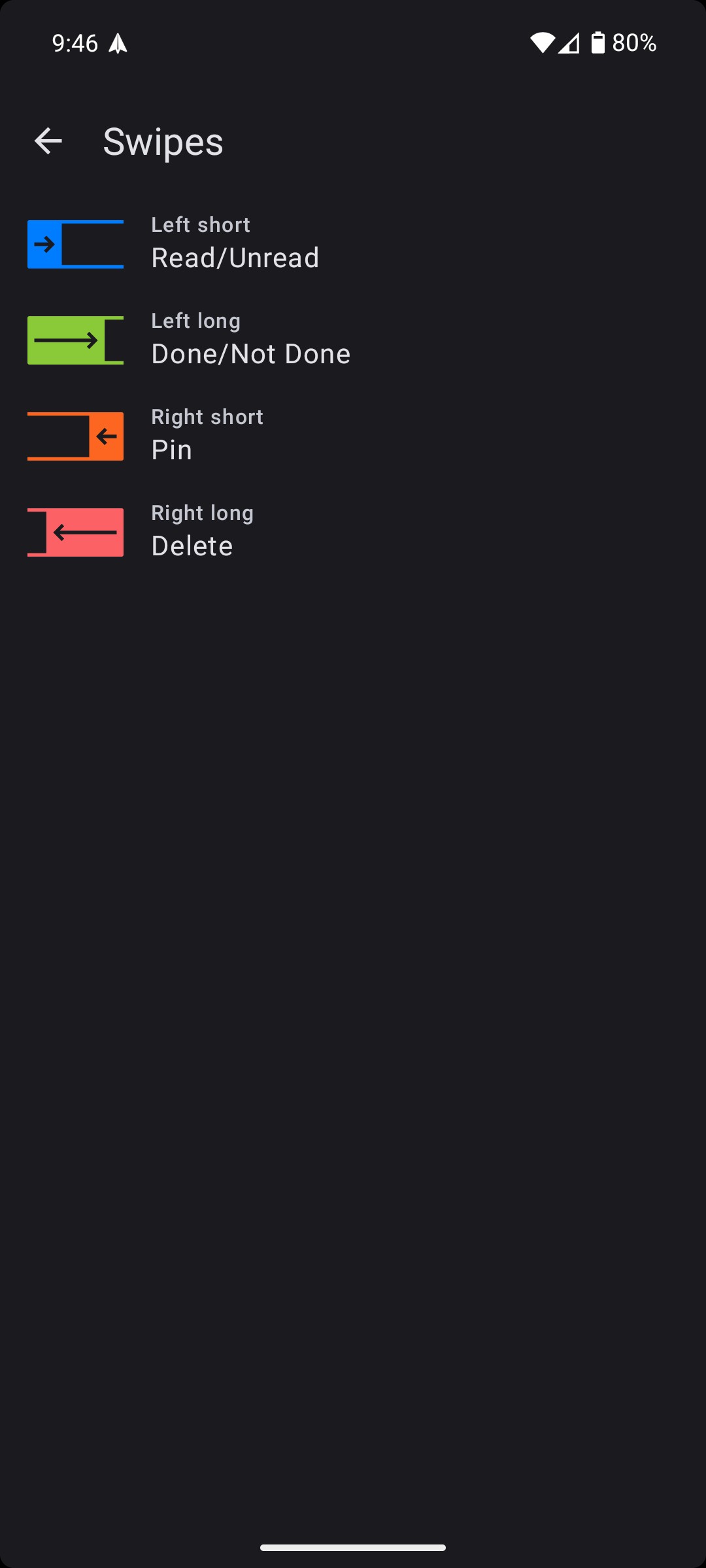 Cử chỉ vuốt trong ứng dụng Spark Mail trên Android