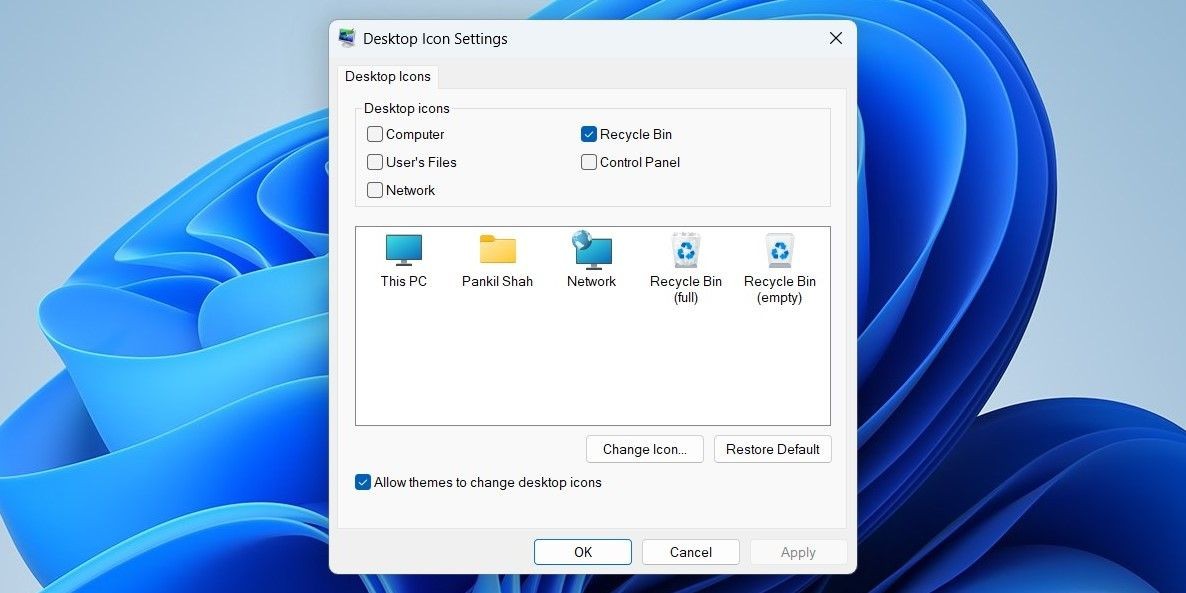 Cửa sổ Cài đặt biểu tượng desktop