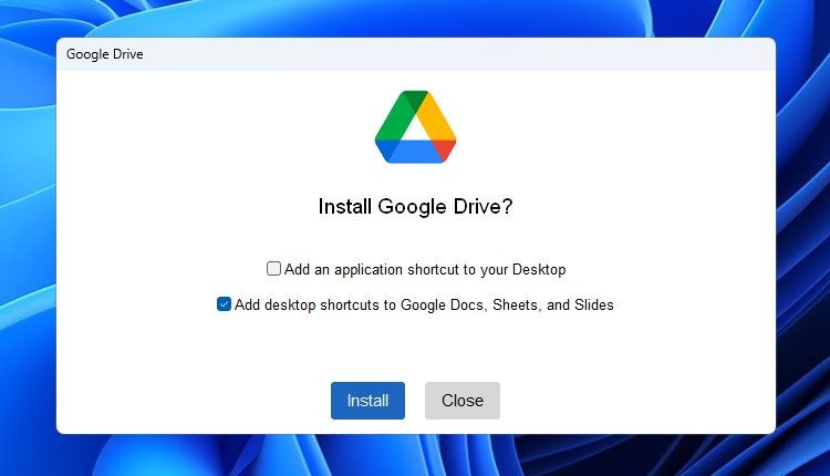 Cửa sổ cài đặt Google Drive