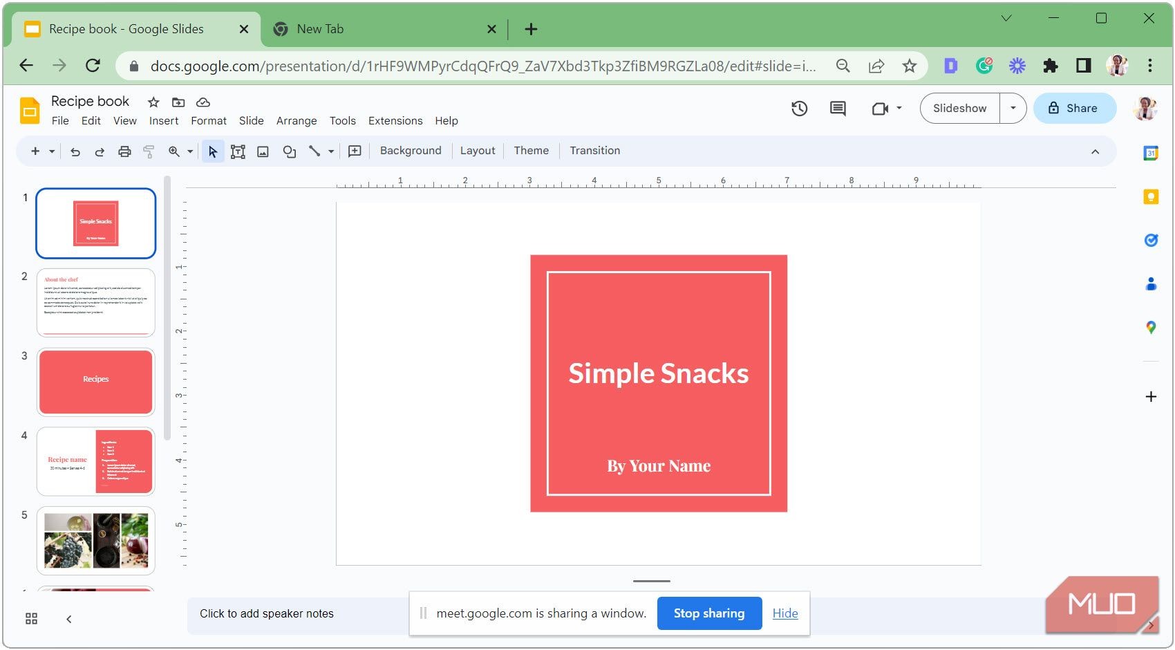 Cửa sổ đang được chia sẻ trên Google Meet