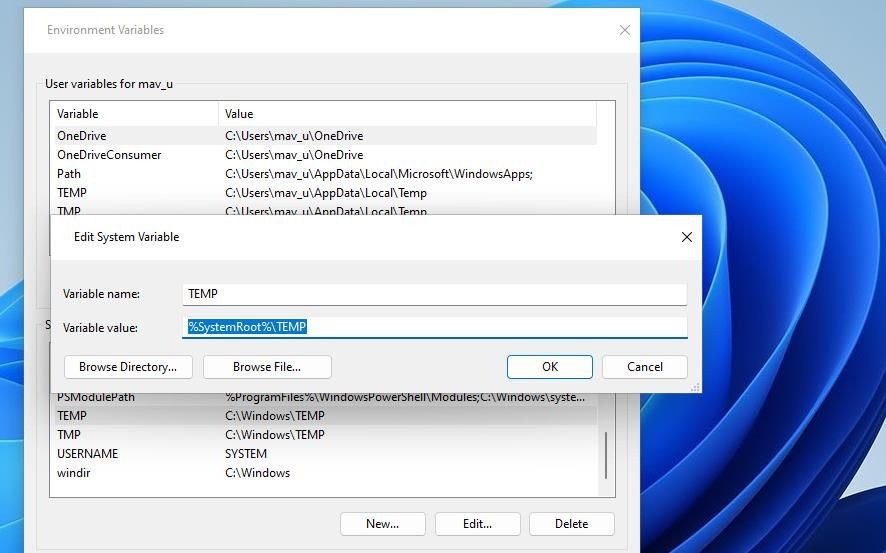 Cửa sổ Edit System Variable