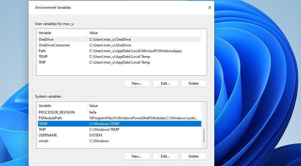 Cửa sổ Environment Variables