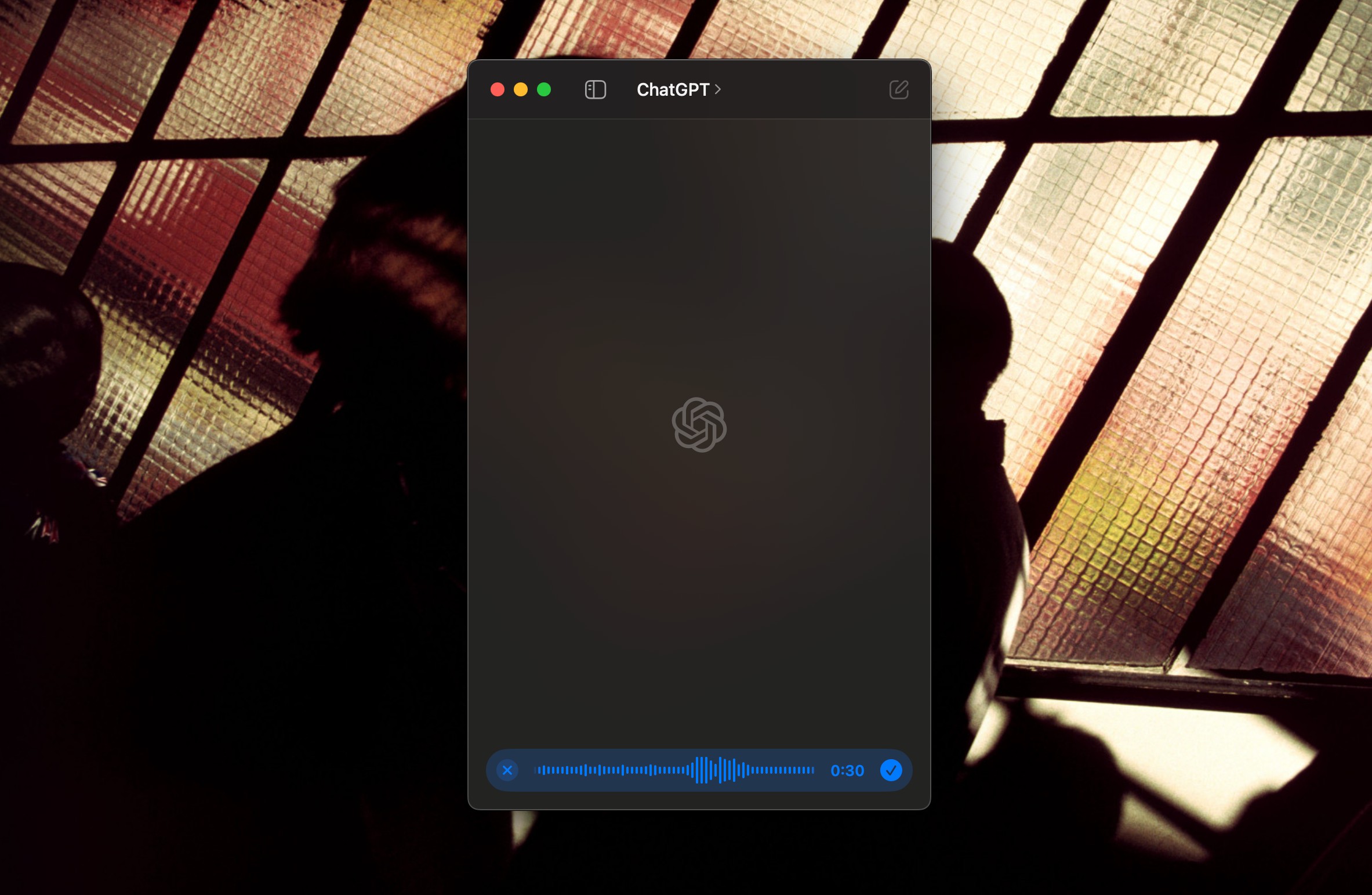 Cửa sổ ghi âm trên ứng dụng ChatGPT cho macOS