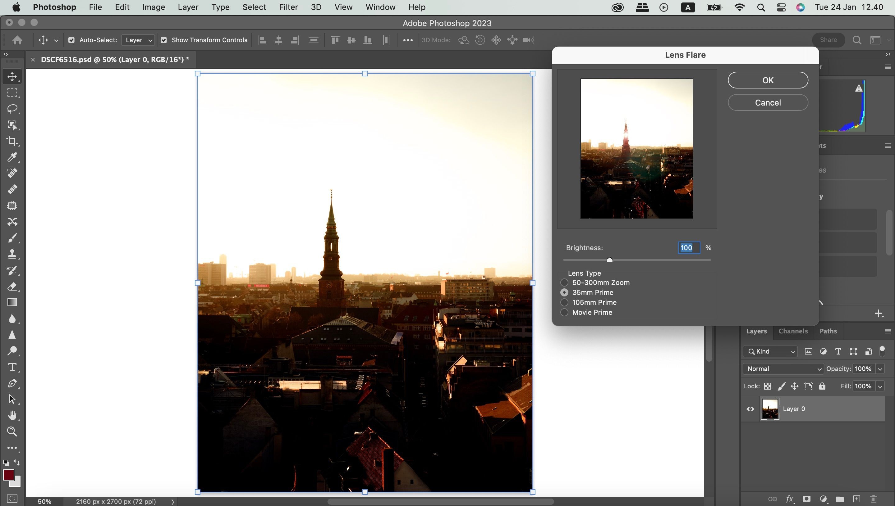 Cửa sổ Lens Flare trong Photoshop