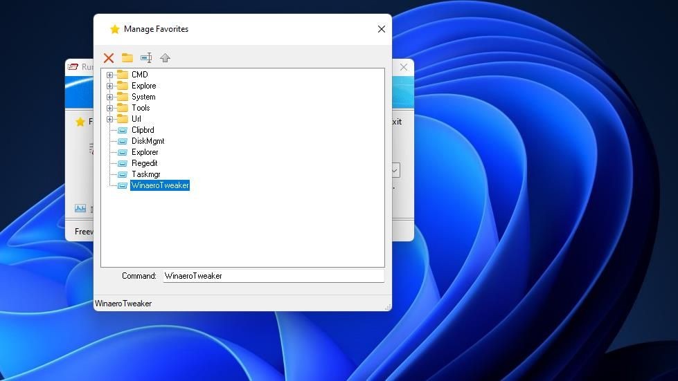 Cửa sổ Manage Favorites