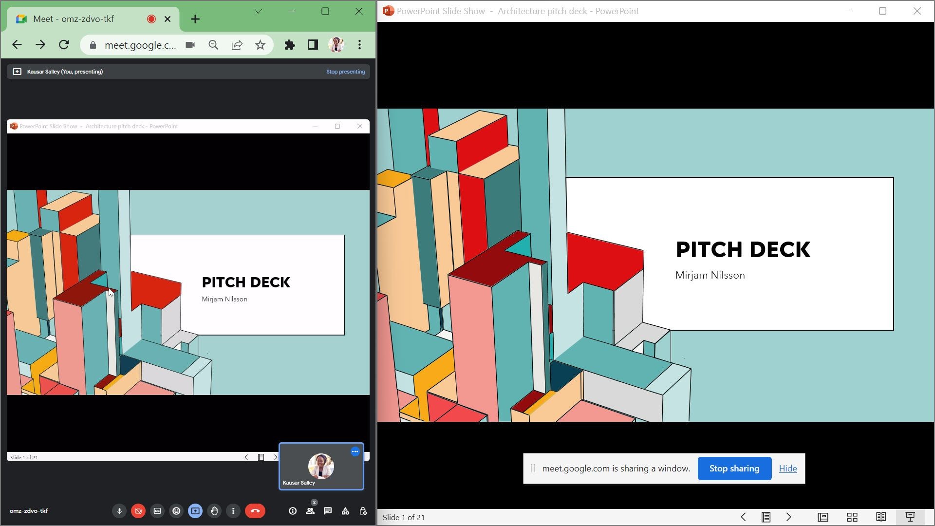 Cửa sổ PowerPoint đang được chia sẻ trong Google Meet