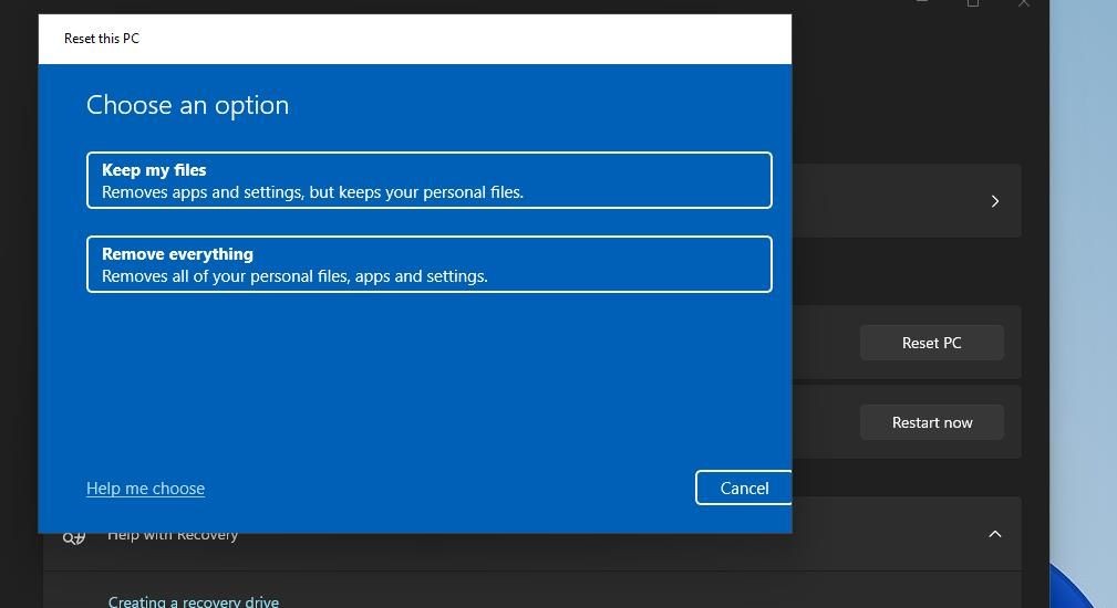 Cửa sổ Reset this PC