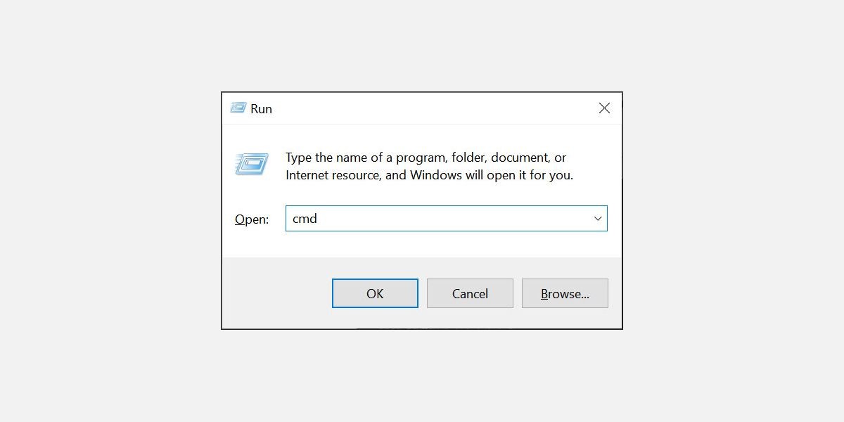 Cửa sổ Run Command mở với lệnh để khởi chạy Command Prompt