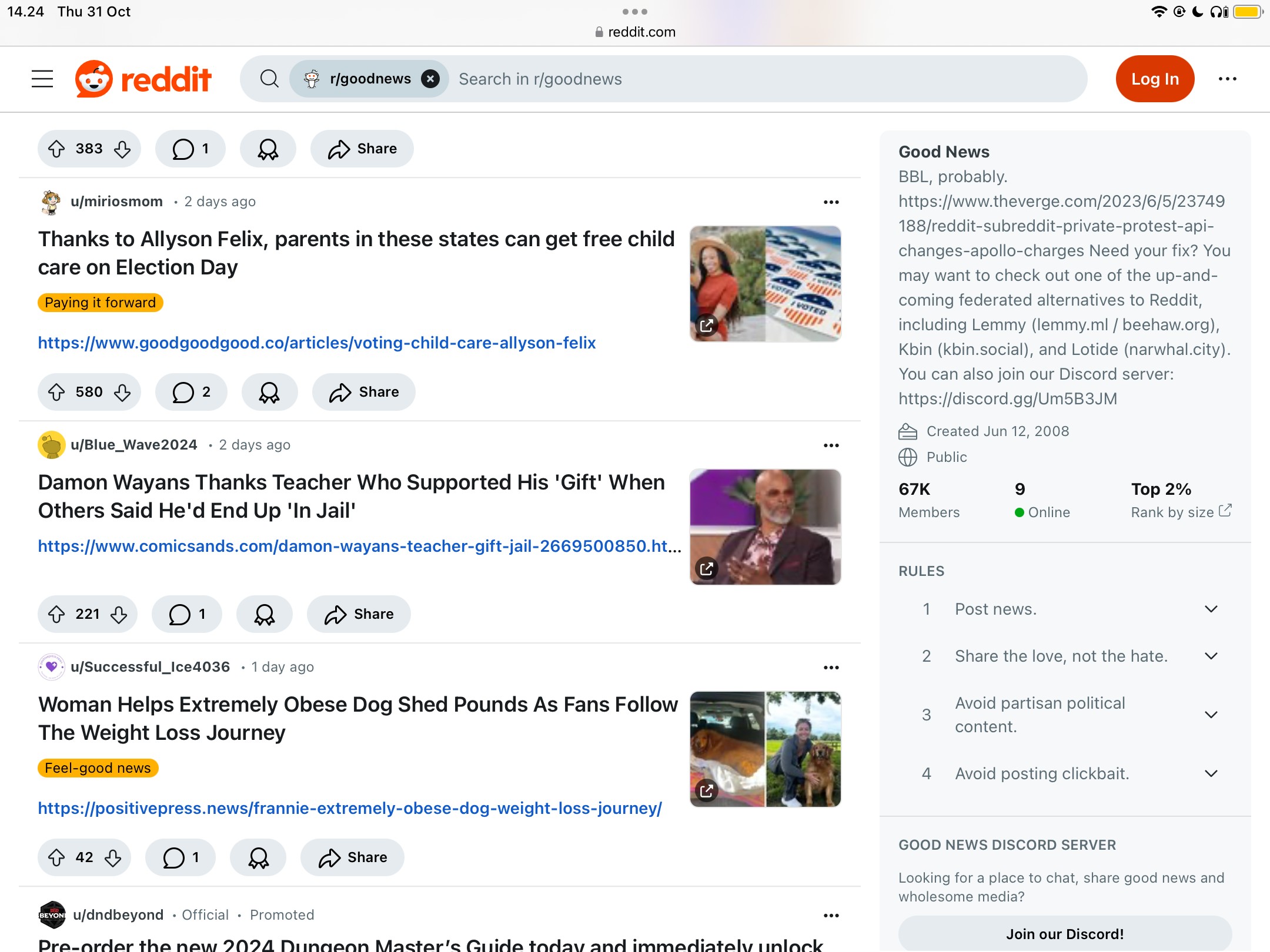 Cửa sổ Subreddit Good News