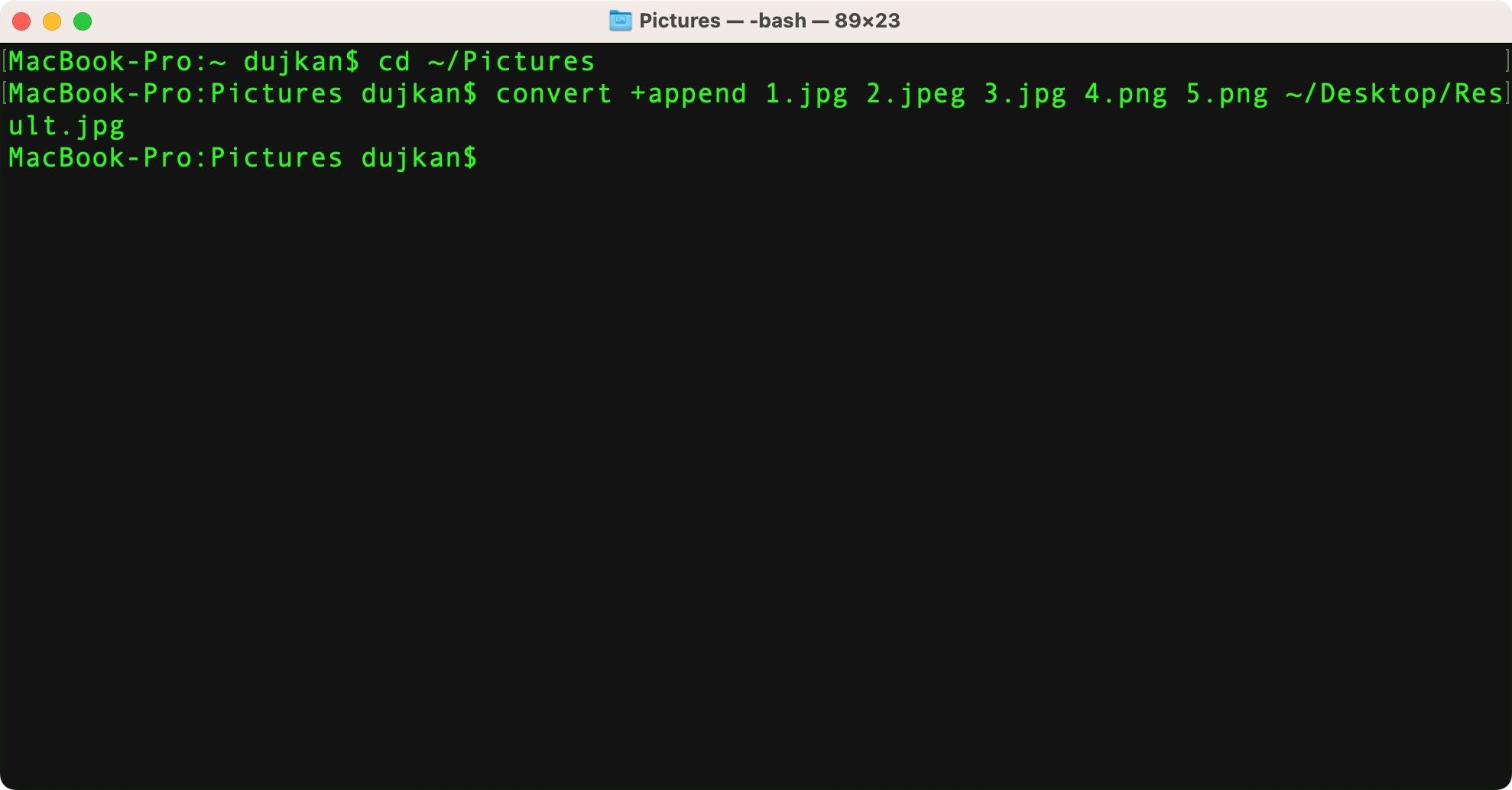 Cửa sổ Terminal trên macOS hiển thị kết quả của ImageMagick