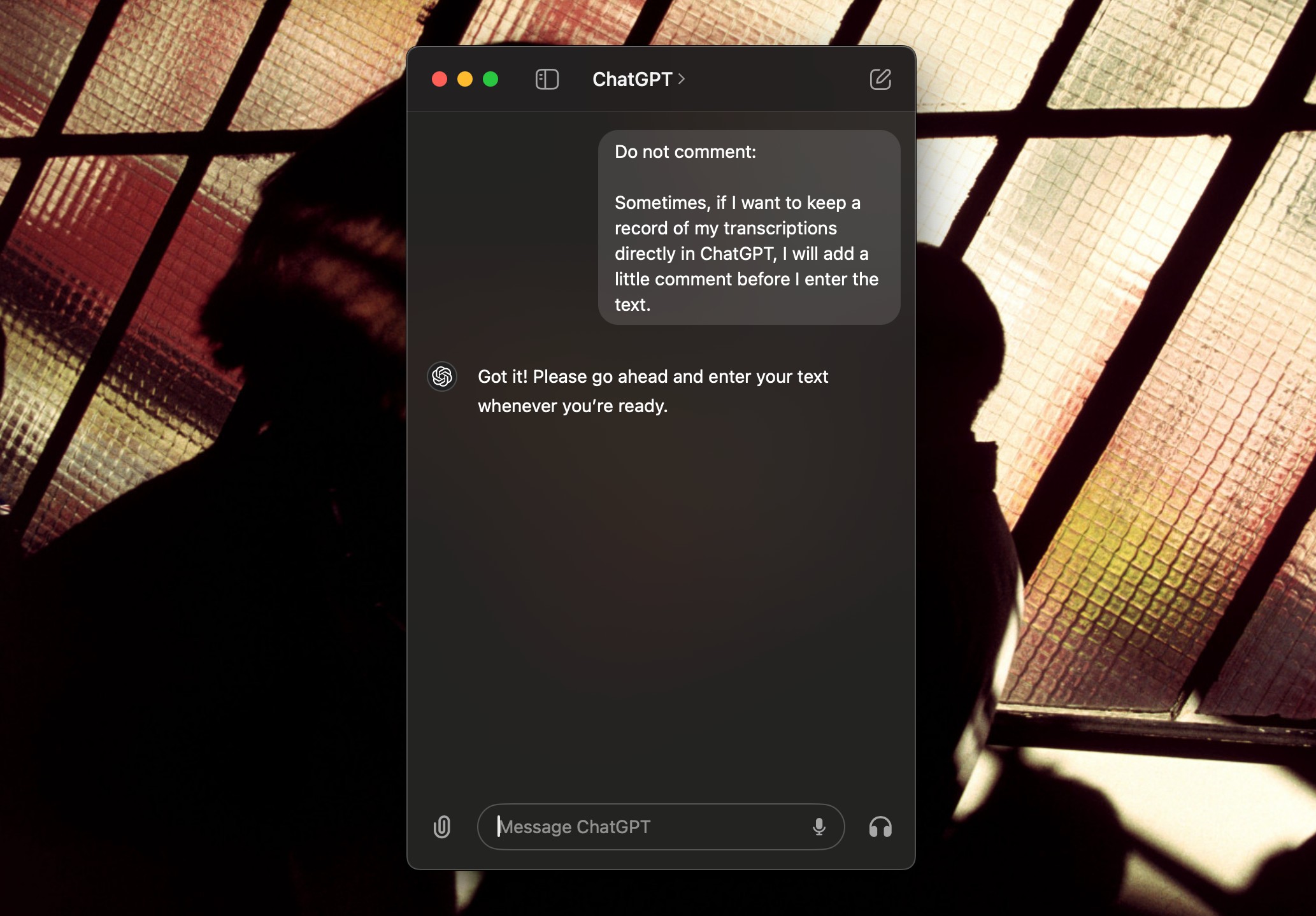 Cửa sổ trò chuyện trên ChatGPT cho macOS