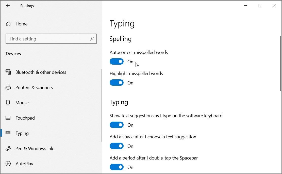 Cửa sổ Typing Settings