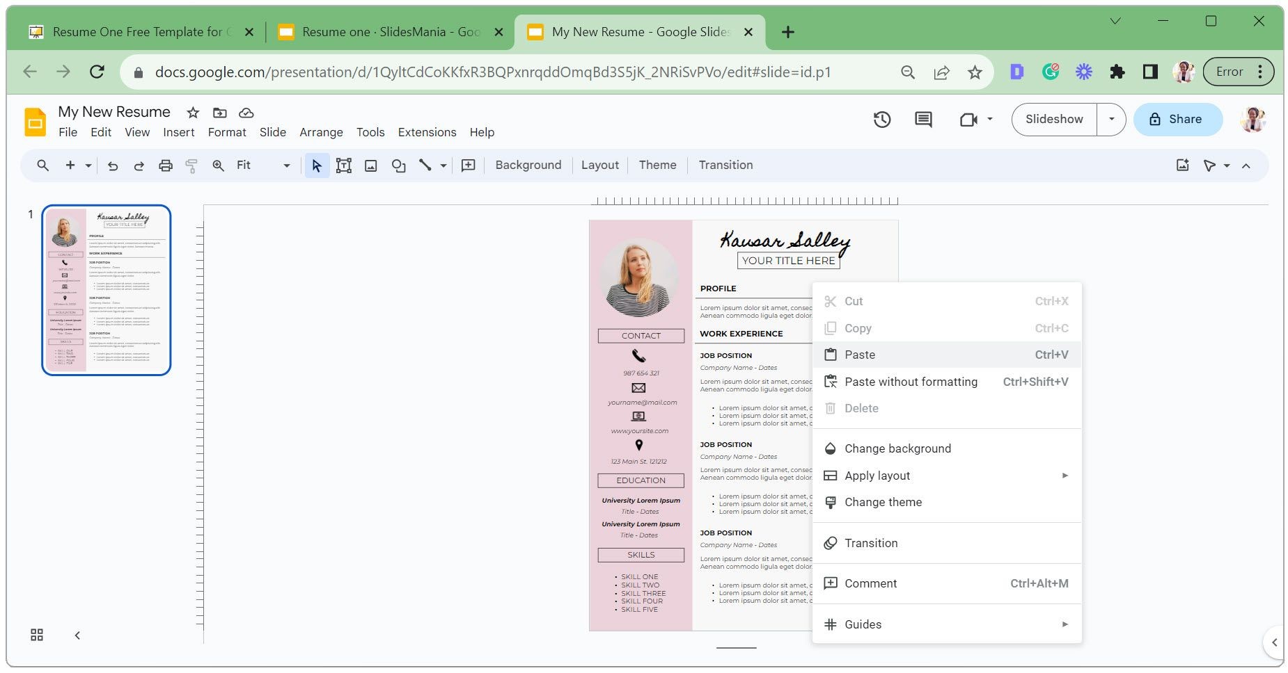 Dán hộp văn bản trong Google Slides