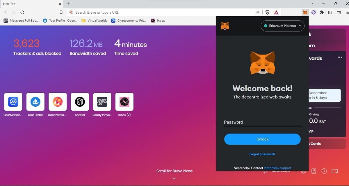 Đăng nhập vào tiện ích mở rộng MetaMask trên trình duyệt