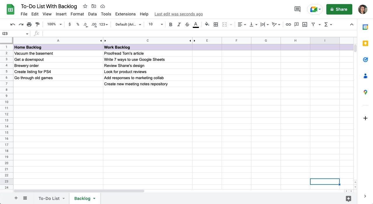 Danh sách công việc chờ xử lý trong Google Sheets