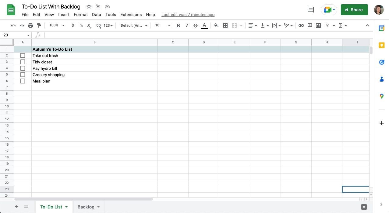 Danh sách công việc trong Google Sheets