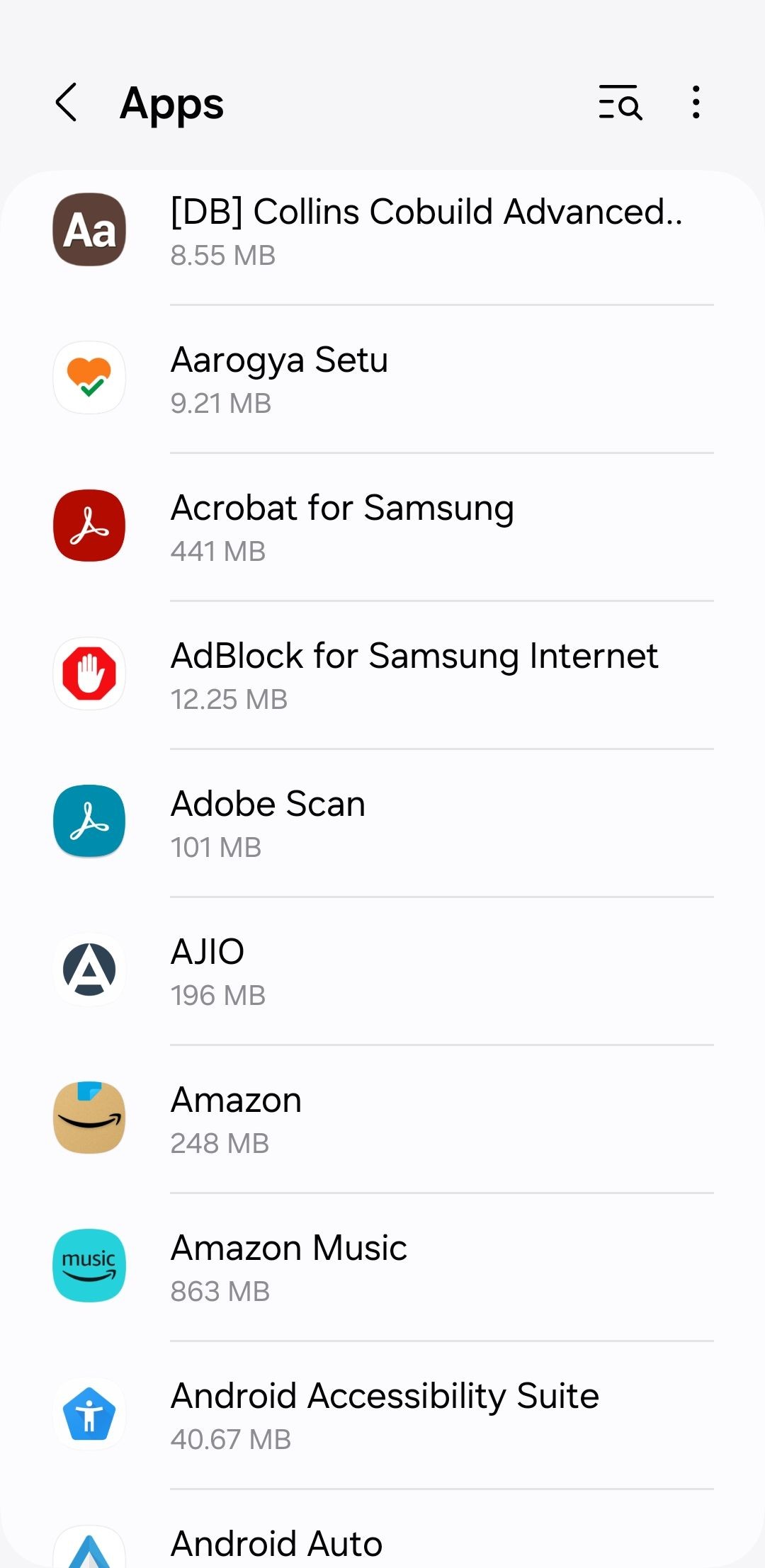 Danh sách ứng dụng trên Android