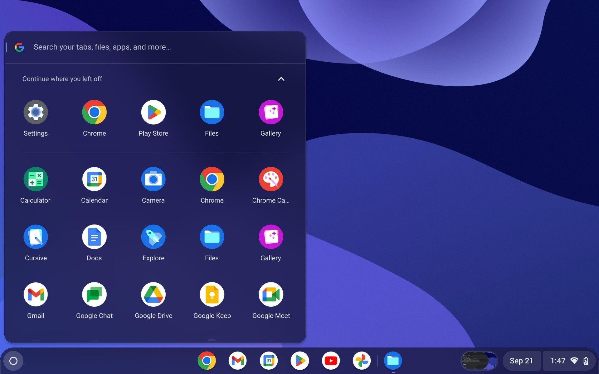 Danh sách ứng dụng trong menu Chromebook