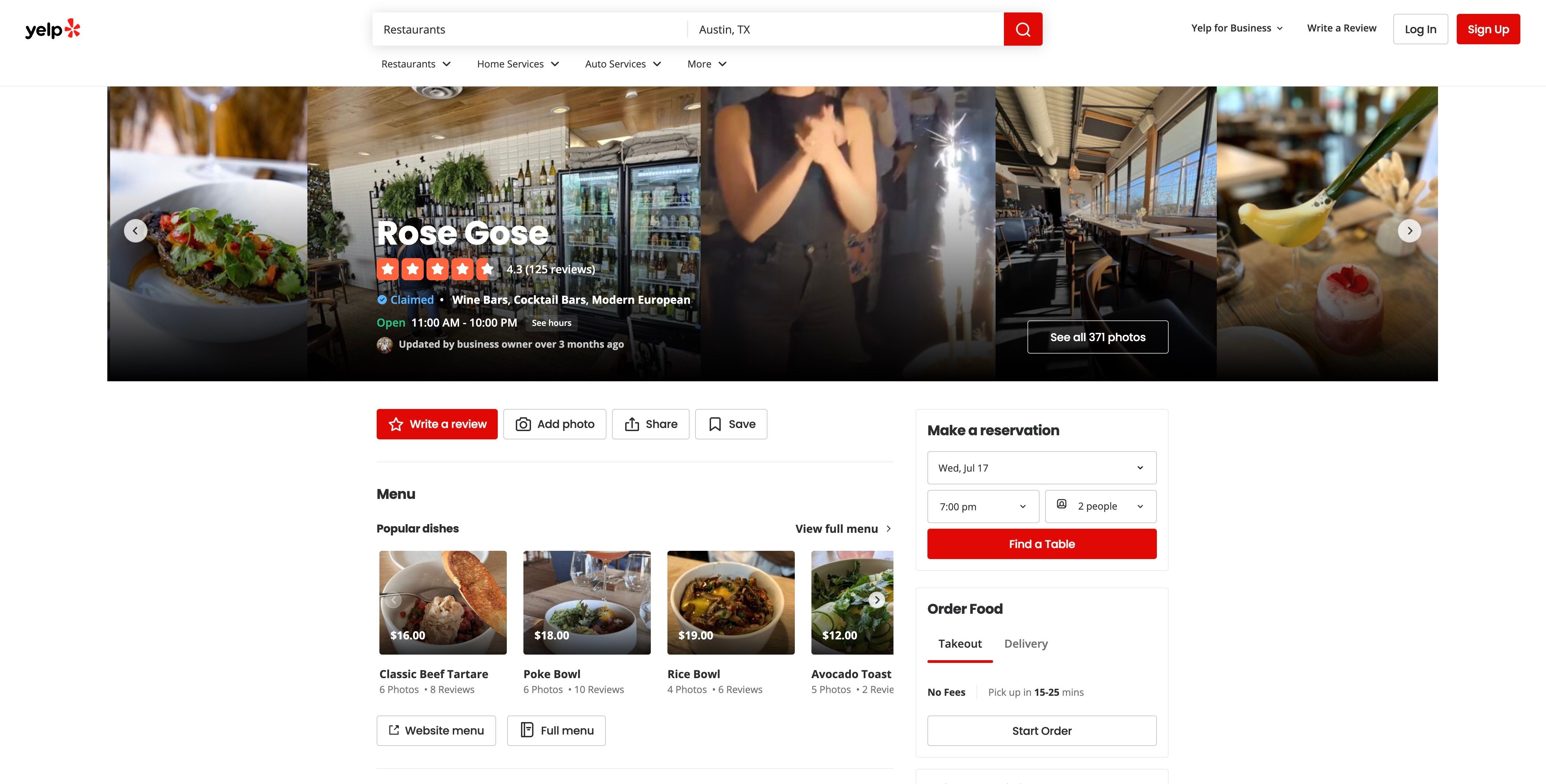 Đặt chỗ trên Yelp với nhà hàng Rose Gose