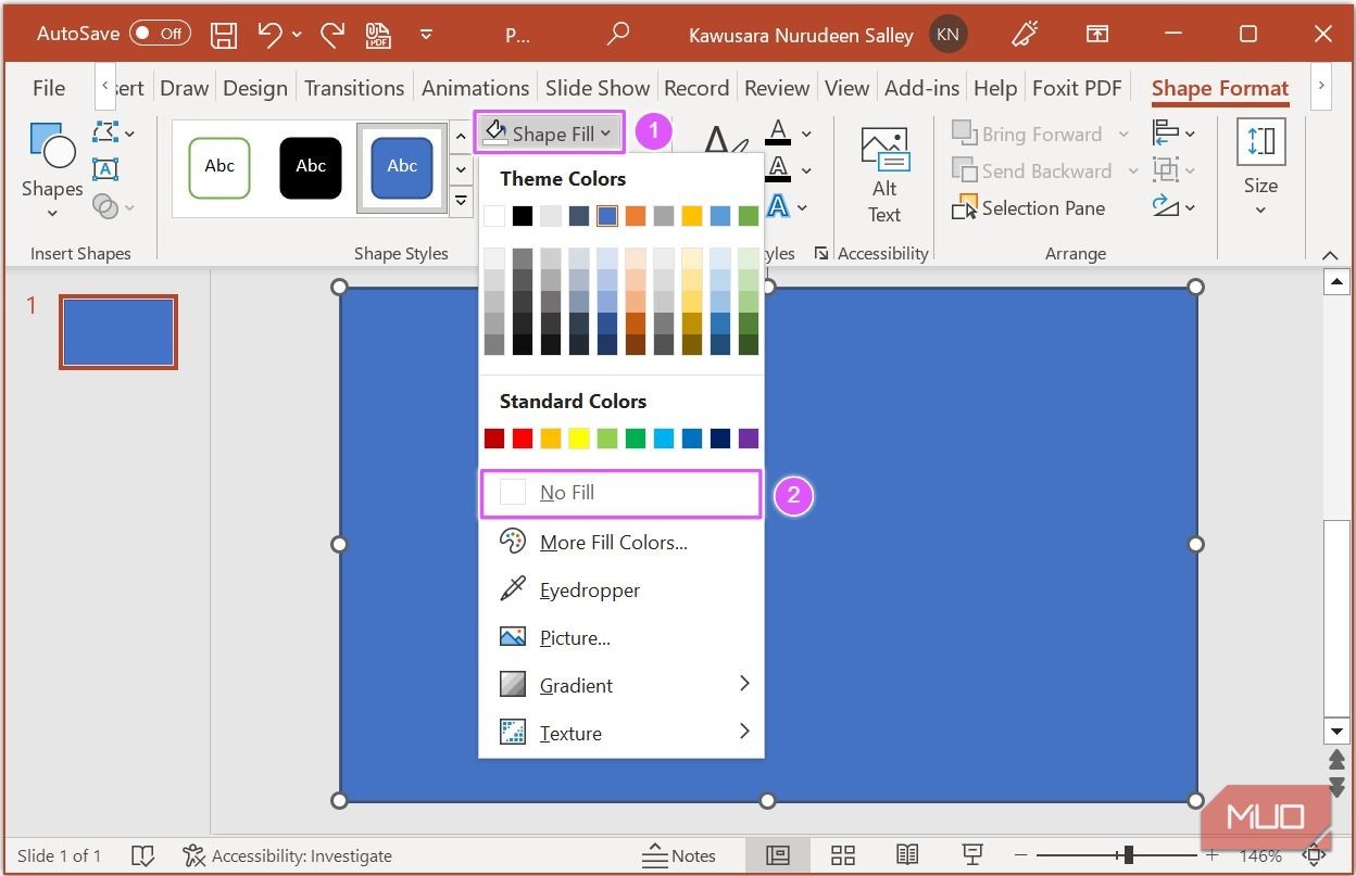 Đặt điền hình chữ nhật trong PowerPoint