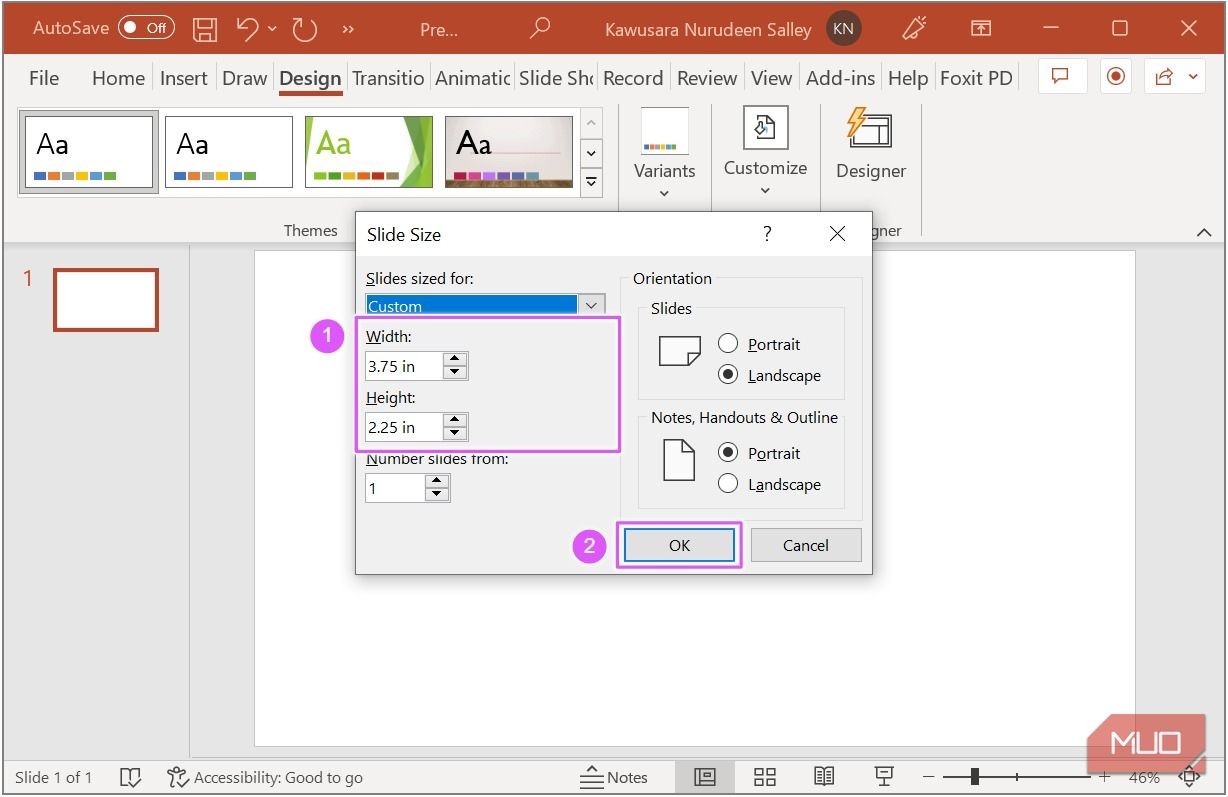 Đặt kích thước trang chiếu trong PowerPoint