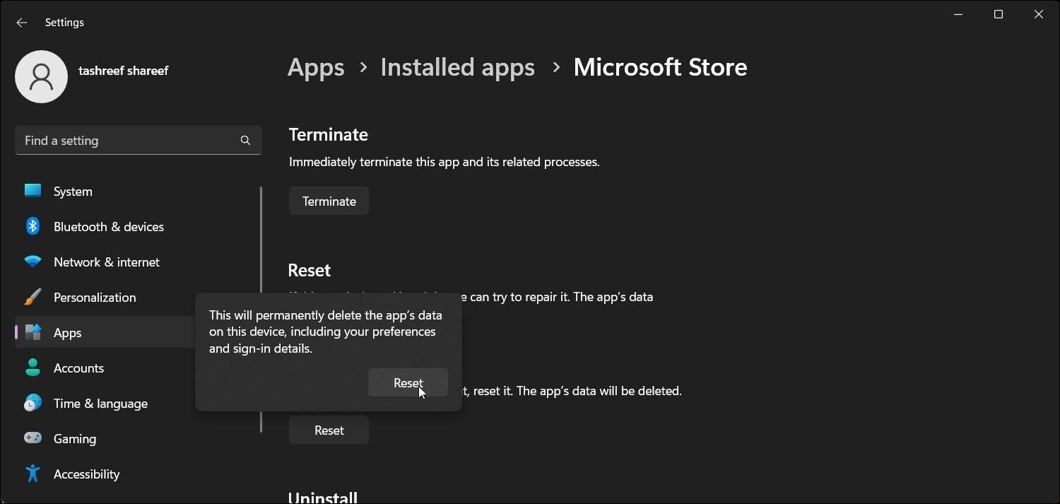 Đặt lại Microsoft Store