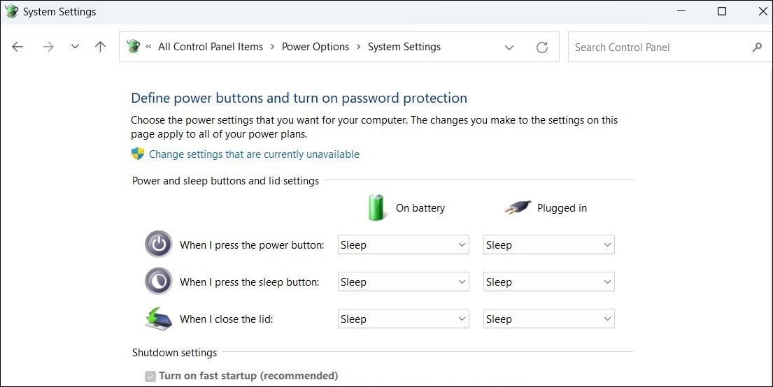 Đặt máy tính Windows vào chế độ ngủ bằng nút nguồn