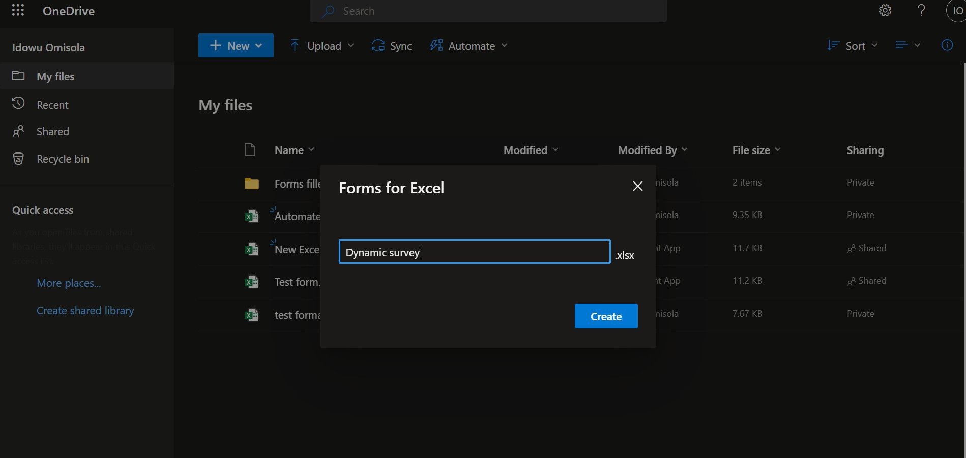Đặt tên khảo sát trong OneDrive cho Forms