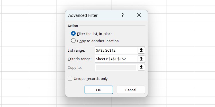 Đặt tiêu chí cho bộ lọc nâng cao trong Excel
