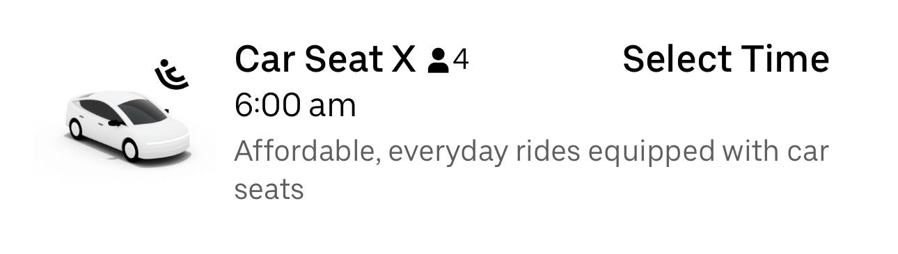 Đặt Uber Car Seat X trên ứng dụng Uber
