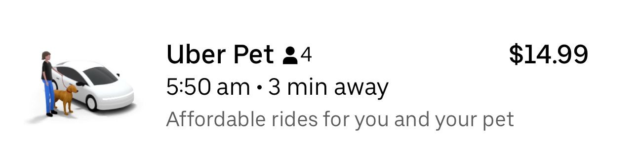 Đặt Uber Pet trên ứng dụng Uber