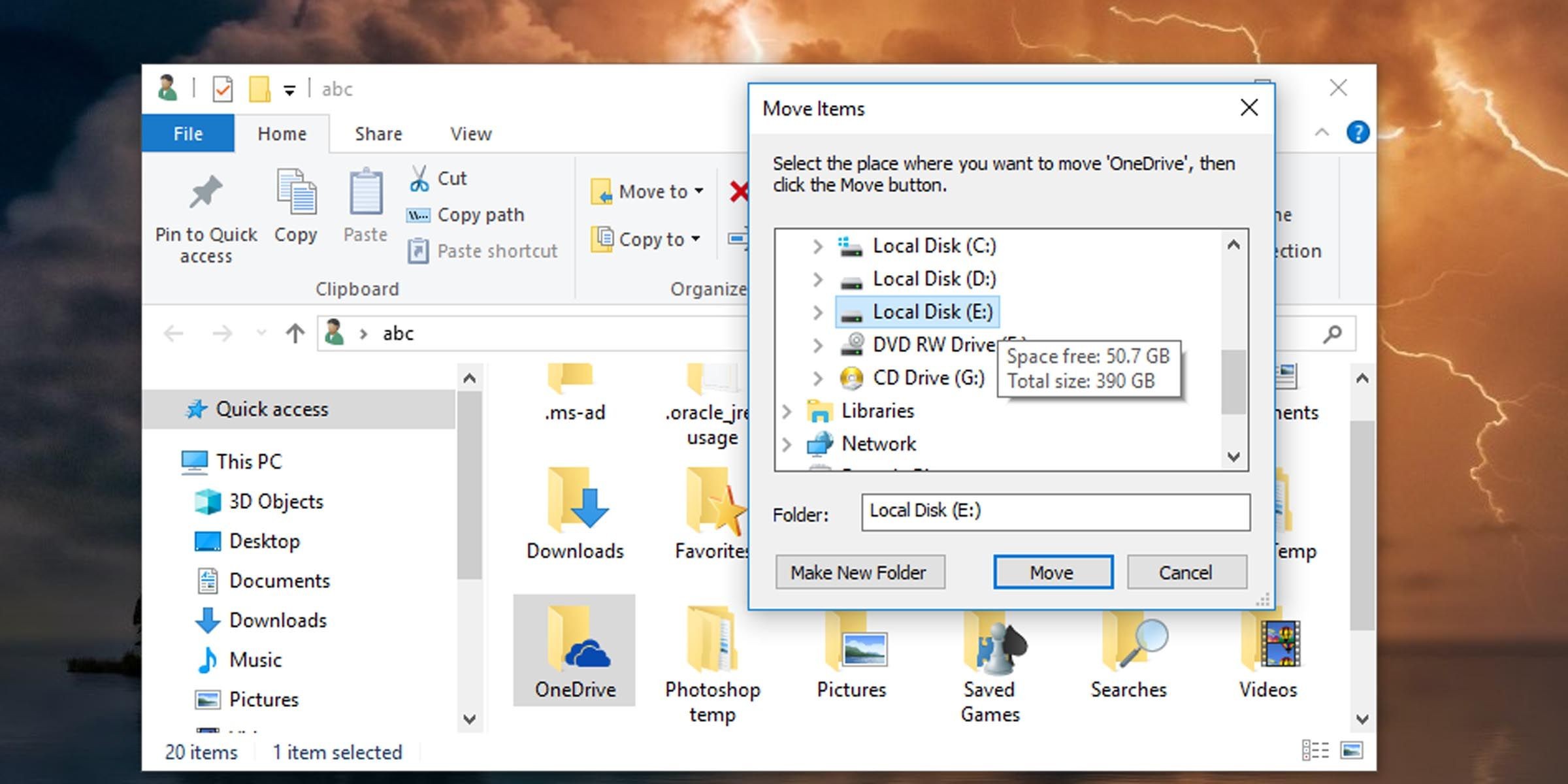 Di chuyển thư mục OneDrive đến vị trí mới