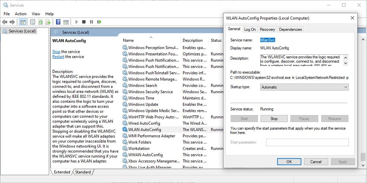 Dịch vụ WLAN trên Windows 10