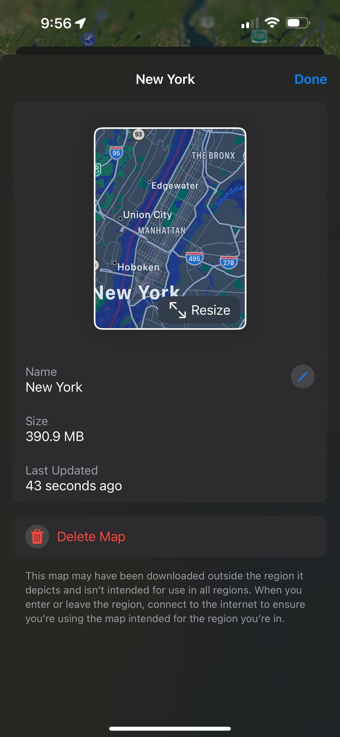 Điều chỉnh bản đồ offline của Thành phố New York trên iOS 17